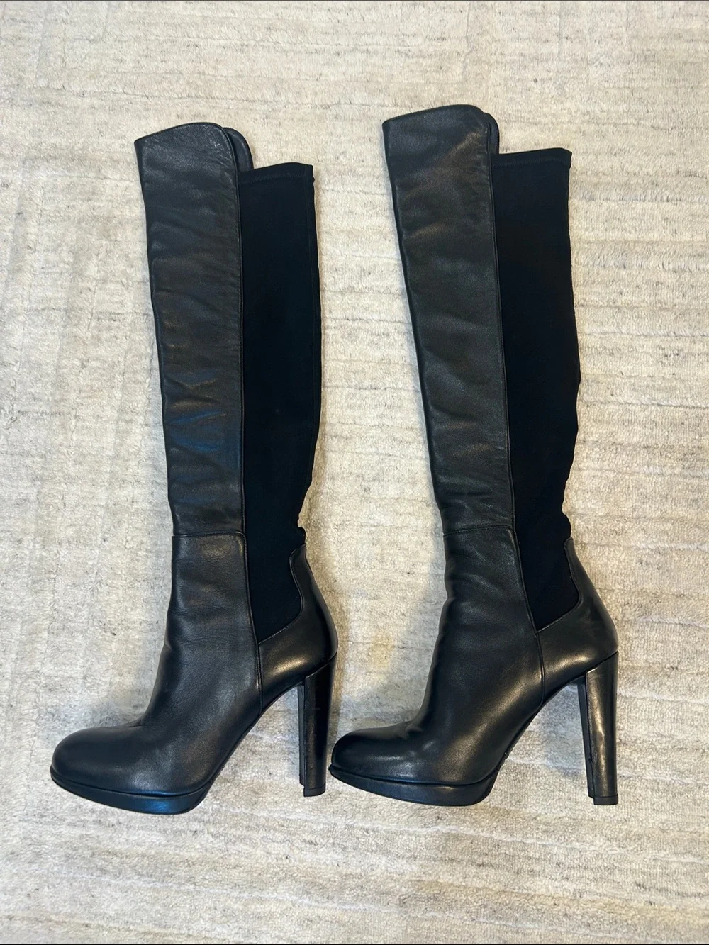Stuart Weitzman Classic Black Over-The-Knee Stretch Leather Boots size 5.5